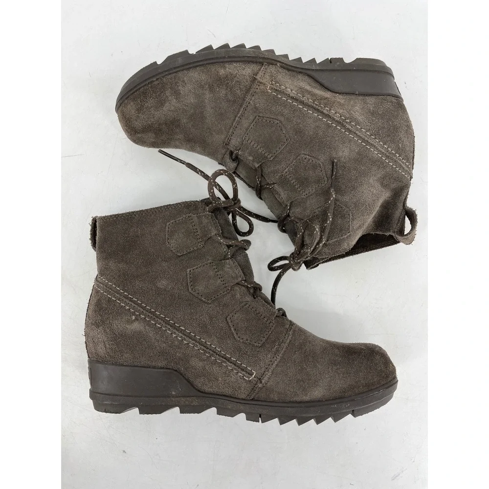 Sorel Evie Lace Wedge Ankle Boots Womens 9.5 Grey Suede‎ Waterproof NL3322-245